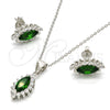 Sterling Silver Earring and Pendant Adult Set, with Green and White Cubic Zirconia, Polished, Rhodium Finish, 10.175.0056.1