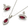 Sterling Silver Earring and Pendant Adult Set, with White and Ruby Cubic Zirconia, Polished, Rhodium Finish, 10.175.0056.2