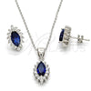 Sterling Silver Earring and Pendant Adult Set, with Sapphire Blue and White Cubic Zirconia, Polished, Rhodium Finish, 10.175.0056.3