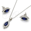 Sterling Silver Earring and Pendant Adult Set, with Sapphire Blue and White Cubic Zirconia, Polished, Rhodium Finish, 10.175.0056.3