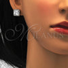 Sterling Silver Earring and Pendant Adult Set, with White Cubic Zirconia, Polished, Rhodium Finish, 10.175.0057