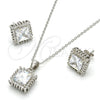 Sterling Silver Earring and Pendant Adult Set, with White Cubic Zirconia, Polished, Rhodium Finish, 10.175.0057