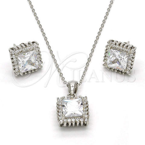 Sterling Silver Earring and Pendant Adult Set, with White Cubic Zirconia, Polished, Rhodium Finish, 10.175.0057