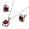 Sterling Silver Earring and Pendant Adult Set, with Garnet and White Cubic Zirconia, Polished, Rhodium Finish, 10.175.0057.1