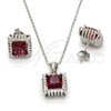 Sterling Silver Earring and Pendant Adult Set, with Garnet and White Cubic Zirconia, Polished, Rhodium Finish, 10.175.0057.1