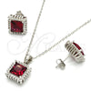 Sterling Silver Earring and Pendant Adult Set, with Garnet and White Cubic Zirconia, Polished, Rhodium Finish, 10.175.0057.1