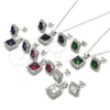 Sterling Silver Earring and Pendant Adult Set, with Garnet and White Cubic Zirconia, Polished, Rhodium Finish, 10.175.0057.1