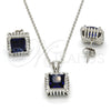 Sterling Silver Earring and Pendant Adult Set, with Sapphire Blue and White Cubic Zirconia, Polished, Rhodium Finish, 10.175.0057.2