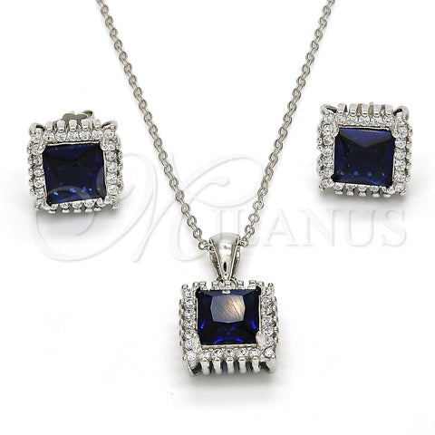 Sterling Silver Earring and Pendant Adult Set, with Sapphire Blue and White Cubic Zirconia, Polished, Rhodium Finish, 10.175.0057.2