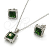Sterling Silver Earring and Pendant Adult Set, with Green and White Cubic Zirconia, Polished, Rhodium Finish, 10.175.0057.3