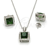 Sterling Silver Earring and Pendant Adult Set, with Green and White Cubic Zirconia, Polished, Rhodium Finish, 10.175.0057.3