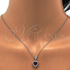 Sterling Silver Earring and Pendant Adult Set, Heart Design, with White and Ruby Cubic Zirconia, Polished, Rhodium Finish, 10.175.0058.2