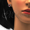 Sterling Silver Earring and Pendant Adult Set, Heart Design, with White and Ruby Cubic Zirconia, Polished, Rhodium Finish, 10.175.0058.2