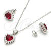 Sterling Silver Earring and Pendant Adult Set, Heart Design, with White and Ruby Cubic Zirconia, Polished, Rhodium Finish, 10.175.0058.2