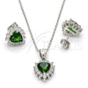Sterling Silver Earring and Pendant Adult Set, Heart Design, with Green and White Cubic Zirconia, Polished, Rhodium Finish, 10.175.0058.3