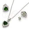 Sterling Silver Earring and Pendant Adult Set, Heart Design, with Green and White Cubic Zirconia, Polished, Rhodium Finish, 10.175.0058.3