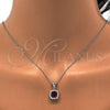 Sterling Silver Earring and Pendant Adult Set, with White and Ruby Cubic Zirconia, Polished, Rhodium Finish, 10.175.0059.2