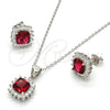 Sterling Silver Earring and Pendant Adult Set, with White and Ruby Cubic Zirconia, Polished, Rhodium Finish, 10.175.0059.2