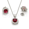 Sterling Silver Earring and Pendant Adult Set, with White and Ruby Cubic Zirconia, Polished, Rhodium Finish, 10.175.0059.2