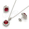 Sterling Silver Earring and Pendant Adult Set, with White and Ruby Cubic Zirconia, Polished, Rhodium Finish, 10.175.0059.2