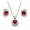 Sterling Silver Earring and Pendant Adult Set, with White and Ruby Cubic Zirconia, Polished, Rhodium Finish, 10.175.0059.2
