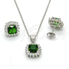 Sterling Silver Earring and Pendant Adult Set, with Green and White Cubic Zirconia, Polished, Rhodium Finish, 10.175.0059.3