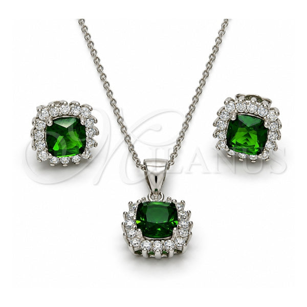 Sterling Silver Earring and Pendant Adult Set, with Green and White Cubic Zirconia, Polished, Rhodium Finish, 10.175.0059.3
