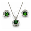 Sterling Silver Earring and Pendant Adult Set, with Green and White Cubic Zirconia, Polished, Rhodium Finish, 10.175.0059.3