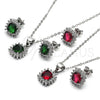 Sterling Silver Earring and Pendant Adult Set, with Green and White Cubic Zirconia, Polished, Rhodium Finish, 10.175.0059.3
