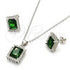 Sterling Silver Earring and Pendant Adult Set, with Green and White Cubic Zirconia, Polished, Rhodium Finish, 10.175.0061.1