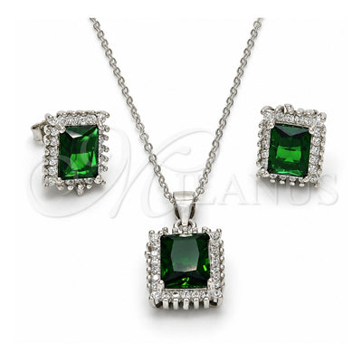 Sterling Silver Earring and Pendant Adult Set, with Green and White Cubic Zirconia, Polished, Rhodium Finish, 10.175.0061.1