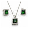 Sterling Silver Earring and Pendant Adult Set, with Green and White Cubic Zirconia, Polished, Rhodium Finish, 10.175.0061.1