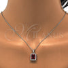 Sterling Silver Earring and Pendant Adult Set, with Garnet and White Cubic Zirconia, Polished, Rhodium Finish, 10.175.0061.2