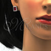 Sterling Silver Earring and Pendant Adult Set, with Garnet and White Cubic Zirconia, Polished, Rhodium Finish, 10.175.0061.2