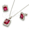 Sterling Silver Earring and Pendant Adult Set, with Garnet and White Cubic Zirconia, Polished, Rhodium Finish, 10.175.0061.2