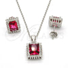 Sterling Silver Earring and Pendant Adult Set, with Garnet and White Cubic Zirconia, Polished, Rhodium Finish, 10.175.0061.2
