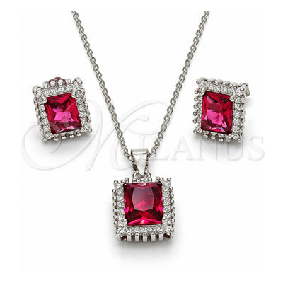 Sterling Silver Earring and Pendant Adult Set, with Garnet and White Cubic Zirconia, Polished, Rhodium Finish, 10.175.0061.2