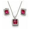 Sterling Silver Earring and Pendant Adult Set, with Garnet and White Cubic Zirconia, Polished, Rhodium Finish, 10.175.0061.2