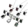 Sterling Silver Earring and Pendant Adult Set, with Garnet and White Cubic Zirconia, Polished, Rhodium Finish, 10.175.0061.2