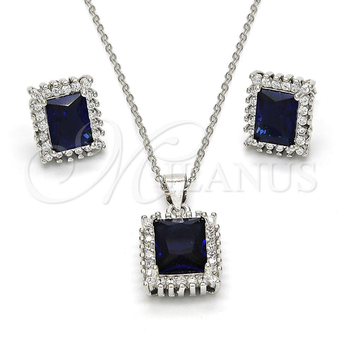Sterling Silver Earring and Pendant Adult Set, with Sapphire Blue and White Cubic Zirconia, Polished, Rhodium Finish, 10.175.0061.3