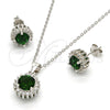 Sterling Silver Earring and Pendant Adult Set, with Green and White Cubic Zirconia, Polished, Rhodium Finish, 10.175.0062.1