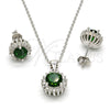 Sterling Silver Earring and Pendant Adult Set, with Green and White Cubic Zirconia, Polished, Rhodium Finish, 10.175.0062.1