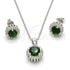 Sterling Silver Earring and Pendant Adult Set, with Green and White Cubic Zirconia, Polished, Rhodium Finish, 10.175.0062.1