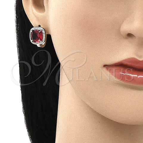 Sterling Silver Earring and Pendant Adult Set, with White Micro Pave and Ruby Cubic Zirconia, Polished, Rhodium Finish, 10.186.0016.1