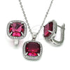 Sterling Silver Earring and Pendant Adult Set, with White Micro Pave and Ruby Cubic Zirconia, Polished, Rhodium Finish, 10.186.0016.1