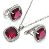 Sterling Silver Earring and Pendant Adult Set, with White Micro Pave and Ruby Cubic Zirconia, Polished, Rhodium Finish, 10.186.0016.1
