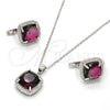 Sterling Silver Earring and Pendant Adult Set, with White Micro Pave and Ruby Cubic Zirconia, Polished, Rhodium Finish, 10.186.0016.1