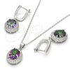 Sterling Silver Earring and Pendant Adult Set, with White Cubic Zirconia and White Micro Pave, Polished, Rhodium Finish, 10.186.0019