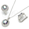 Sterling Silver Earring and Pendant Adult Set, with White Cubic Zirconia and White Micro Pave, Polished, Rhodium Finish, 10.186.0021