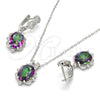 Sterling Silver Earring and Pendant Adult Set, with White Cubic Zirconia and White Micro Pave, Polished, Rhodium Finish, 10.186.0022
